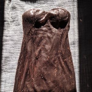 Strapless sequin champagne mini dress